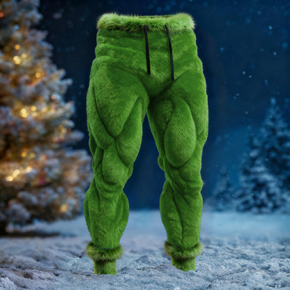 Men's Santa Claus Color Block Cosplay Plush Casual Pants artswardrobe