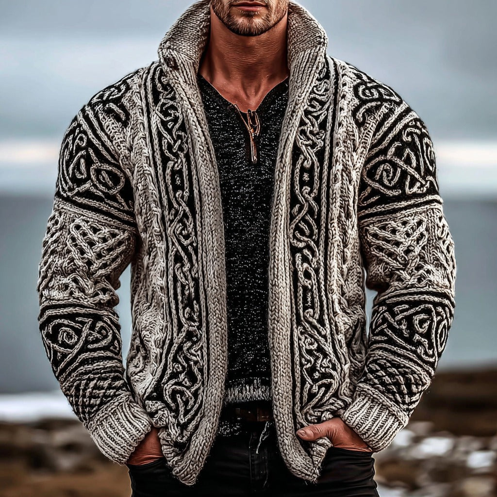 Men's Vintage Ethnic Celtic Knot Knitted Sweater Cardigan artswardrobe