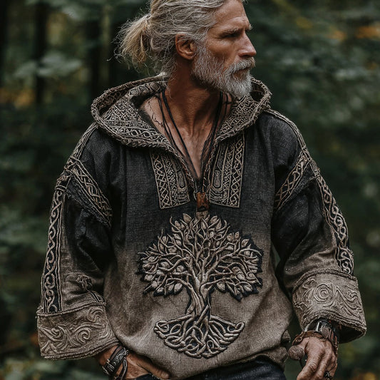 Men's Viking Nordic Life Of Tree Gradient Bohemian Hoodie elevenforest