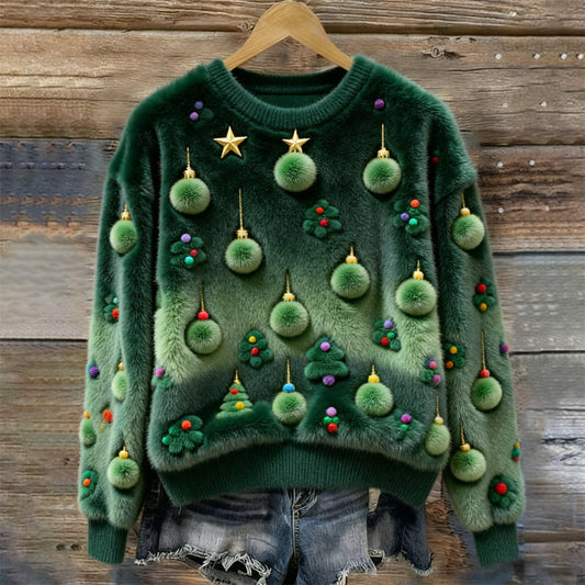 Comstylish Christmas Tree Decorative Art Women's Plush Sweater