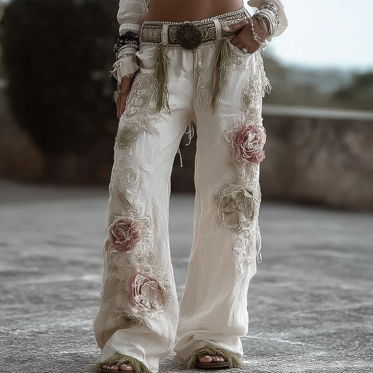 Women's Flower Vintage Lace Casual Pants elevenforest