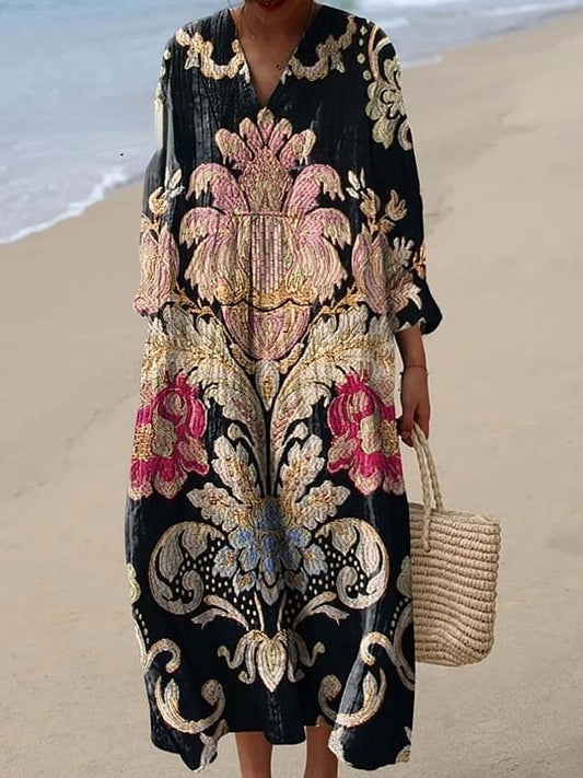Women's Vintage Lovely Floral Art Print Cotton Dress