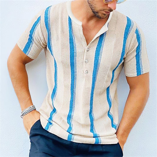 Men's Casual Contrasting Colors Stripes Art Linen Blend Shirt elevenforest