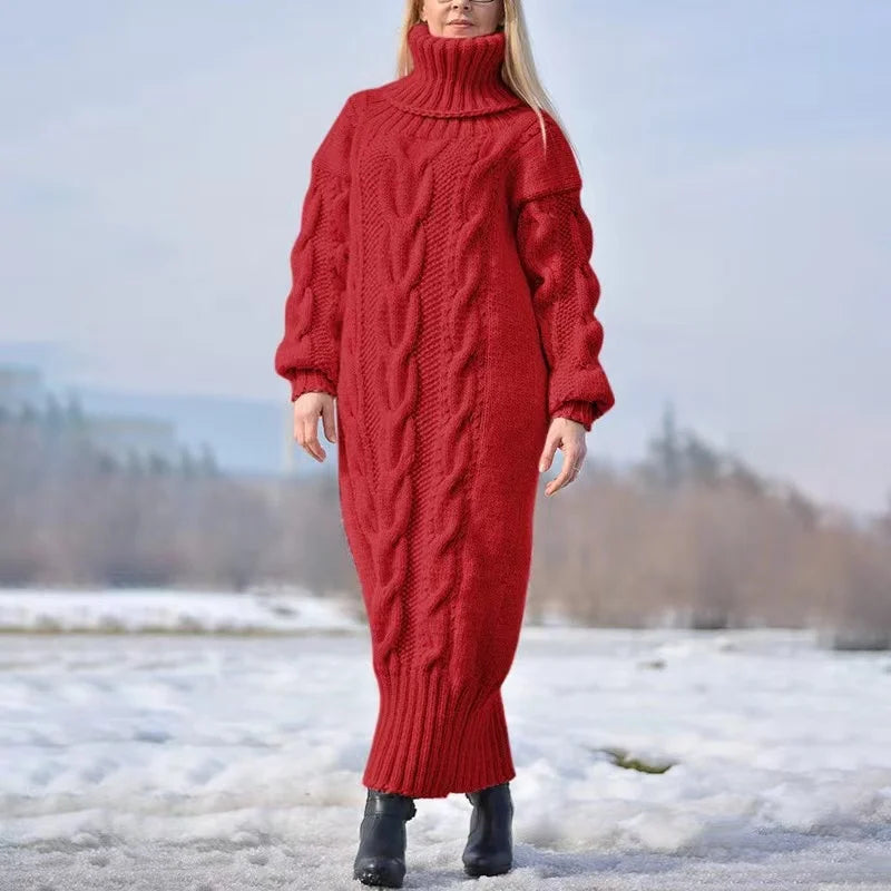 Reina® | Winter turtleneck sweater, casual knitted dress