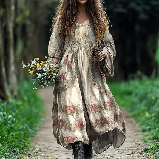 Vintage Floral Print Midi Dress elevenforest