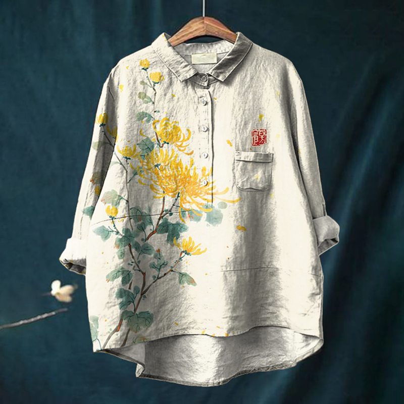 Comstylish Japanese Chrysanthemum Art Print Blouse