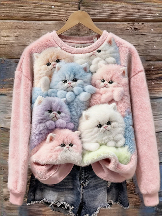 Lovely Colorful Fluffy Fuzzy Cats Cozy Plush Sweatshirt elevenforest