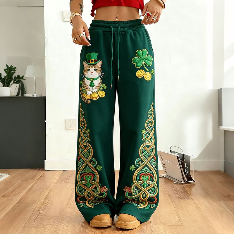 Comstylish Women's St. Patrick's Day Shamrock Art Print Casual Pants