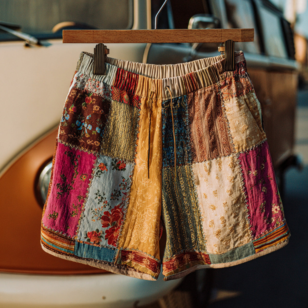 Countryside Style Collection Classy Patchwork Floral Pattern Art Linen Shorts elevenforest