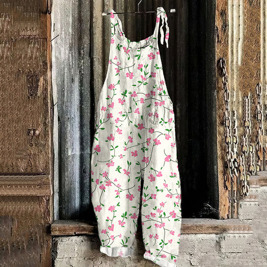 Women's Bohemian Floral Art Linen Jumpsuit elevenforest