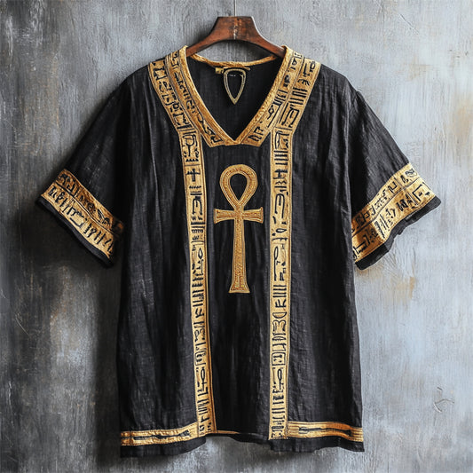 Ankh Ancient Egyptian Embroidered Linen Shirt elevenforest