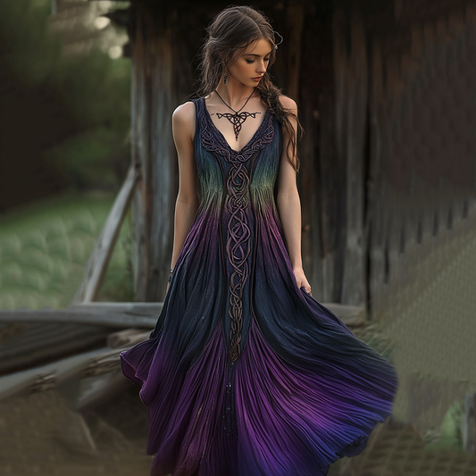 Viking Celtic Art Gradient Linen Tank Dress elevenforest