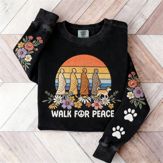Comstylish Walk For Peace Aloka & Monks Floral Paw Prints Sweatshirt