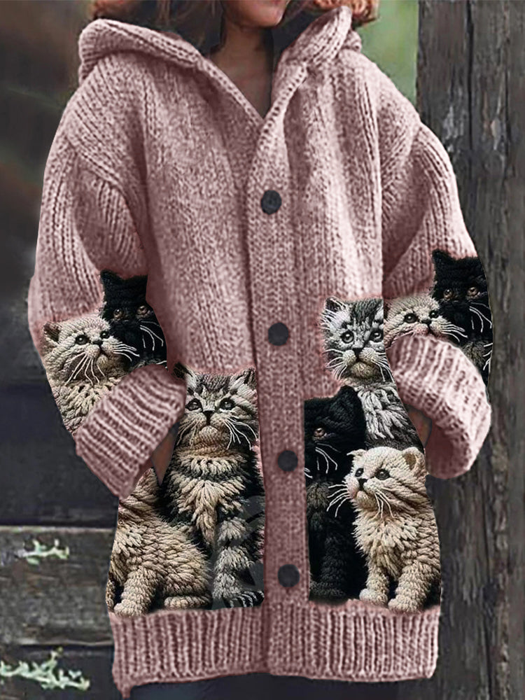 Fuzzy Cats Crochet Art Cozy Knit Hooded Cardigan elevenforest