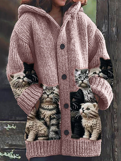 Fuzzy Cats Crochet Art Cozy Knit Hooded Cardigan elevenforest