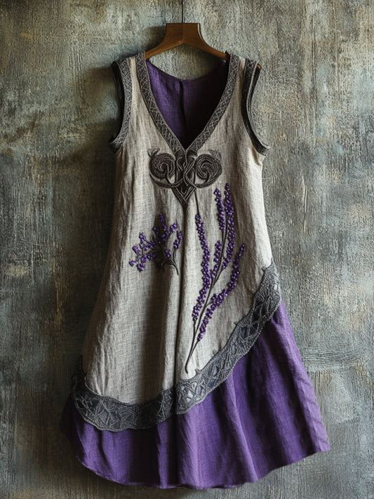Vintage Celtic Knot With Lavender Art Linen Tank Dress elevenforest