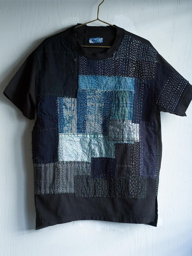 Women's Vintage Patchwork Embroidered Linen Blend Shirt elevenforest