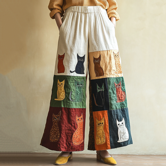 Women's Pop Popular Patchwork Cat Casual Pants elevenforest