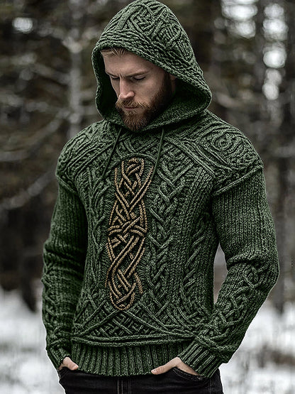 Men's Viking Jacquard Celtic Inspired Cozy Knit Hooded Sweater elevenforest