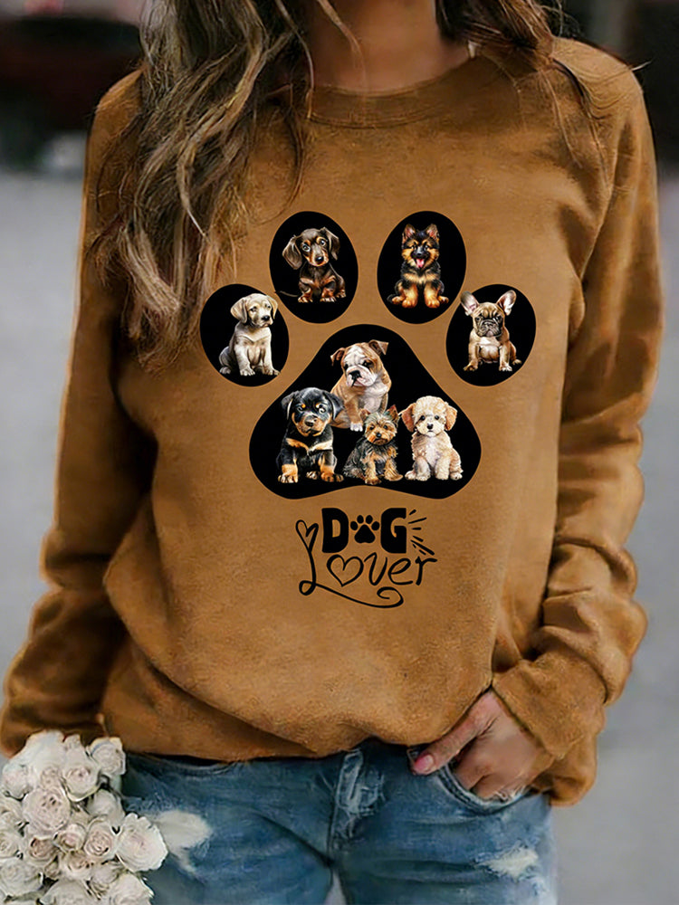 Comstylish Little Dog Home Casual Crew Neck Sweatshirt