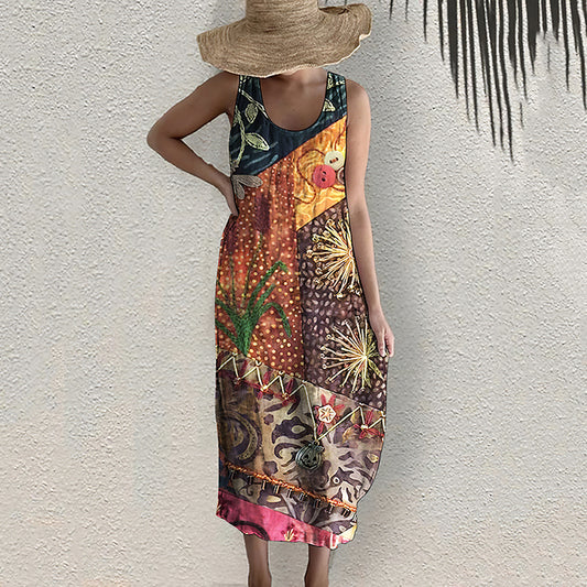Vintage Bohemian Geometric Art Linen Blend Dress elevenforest