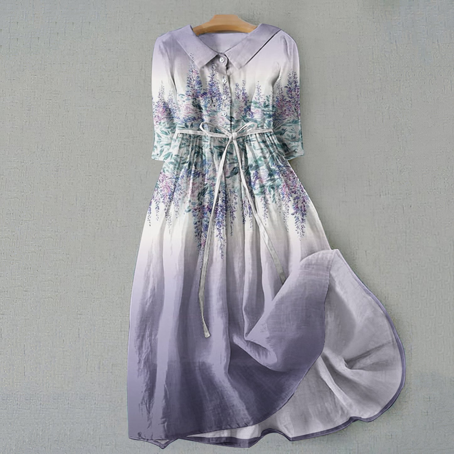 Retro Gradient Lavender Graphics Print Lace-Up Dress elevenforest