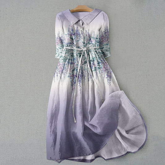 Retro Gradient Lavender Graphics Print Lace-Up Dress elevenforest