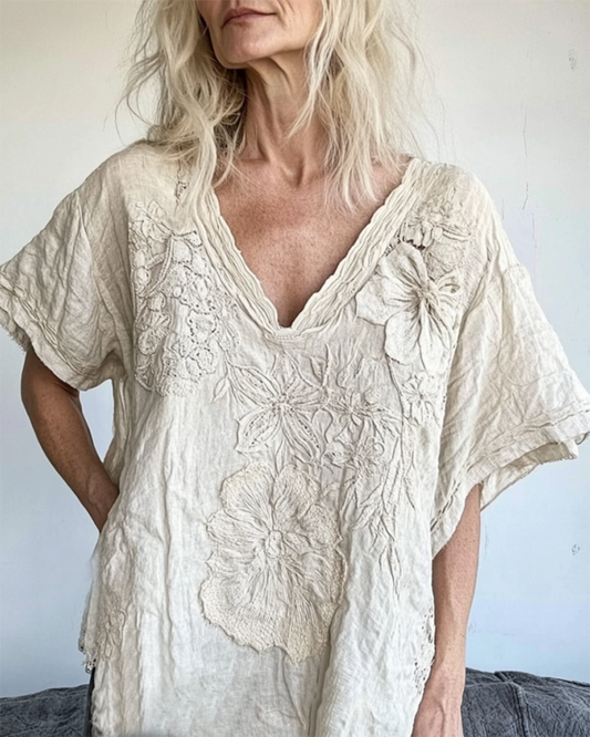 Vintage Floral Lace Art Cotton Linen Comfy Shirt elevenforest