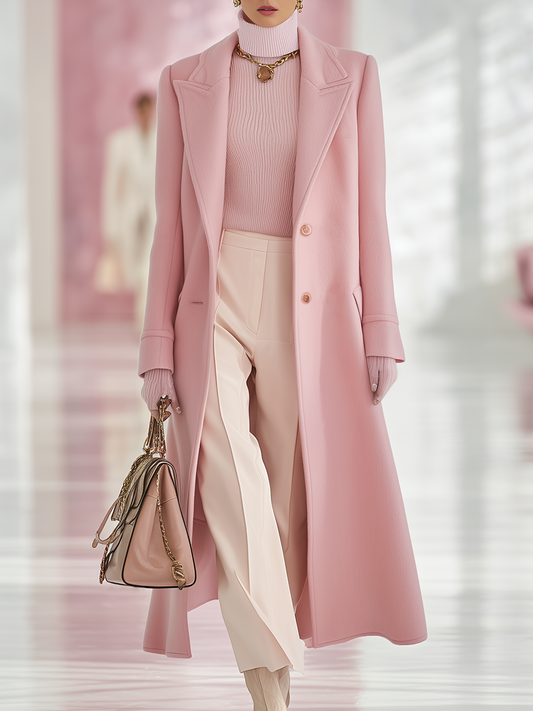 Elegant Classic Lapel Single-breasted Long Woolen Coat