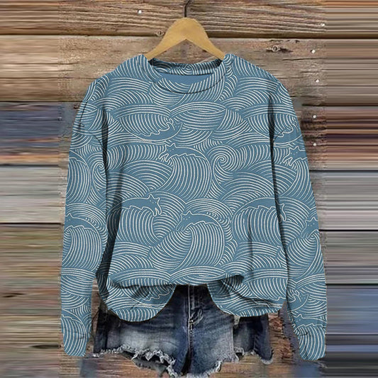 Japanese Style Cute Line Cat Art Print Crew Neck Casual Sweatshirt elevenforest