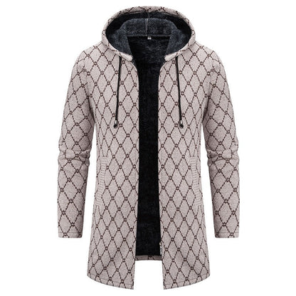 Men's Vintage Knitted Pattern Comfortable Plush Hooded Coat artswardrobe