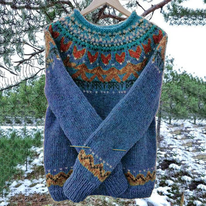 Vintage Icelandic Knit Jacquard Warmth Crew Neck Sweater（Unisex） elevenforest