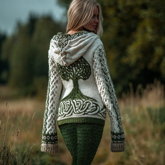 Women's Viking Style Tree Of Life Celtic Knot Casual Warm Hooded Sweater artswardrobe