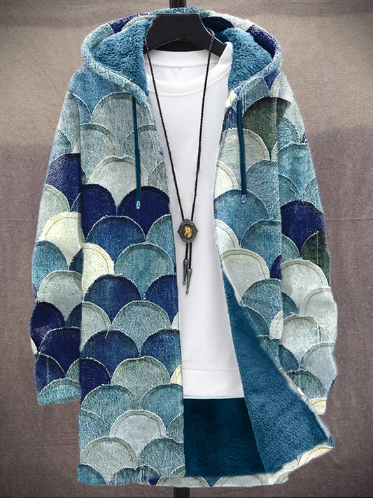 Vintage Denim Patchwork Art Cozy Hooded Cardigan elevenforest