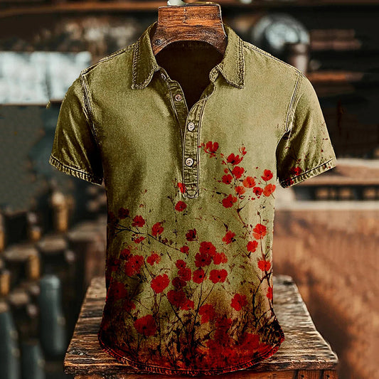 Men's Vintage Japanese Floral Art Polo Shirt elevenforest