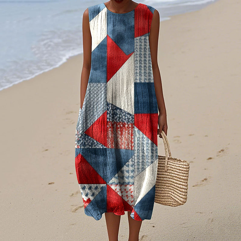 Vintage Independence Day American Flag Patch 4th Of July Art Linen Tank Dress elevenforest