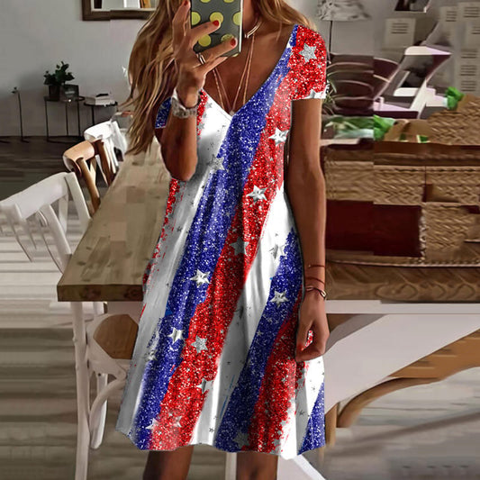 Comstylish Independence Day Stars Print Midi Dress
