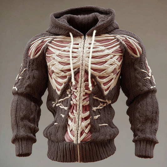 Men's Muscle Line Art Knit Zip Hooded Sweater artswardrobe