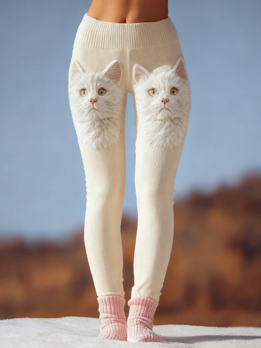 Lovely Cats Embroidered Cozy Knit Leggings elevenforest