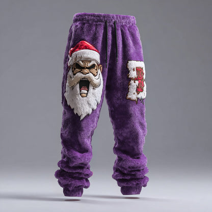 Men's Quirky Angry Santa Claus Flannel Sweatpants artswardrobe