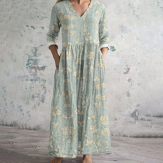 Comstylish Vintage Floral Art Women's Linen Dress