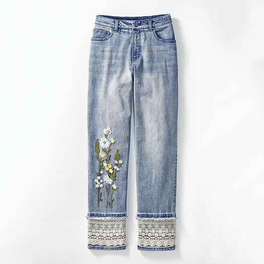 Floral Embroidered Lace Patchwork Art Inspiration Design Jeans elevenforest