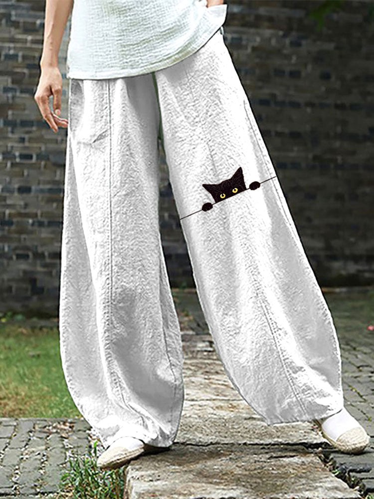 Women's Casual Funny Black Cat Print Pants elevenforest