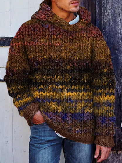 Men's Vintage Colorful Crochet Art Cozy Hooded Sweater artswardrobe