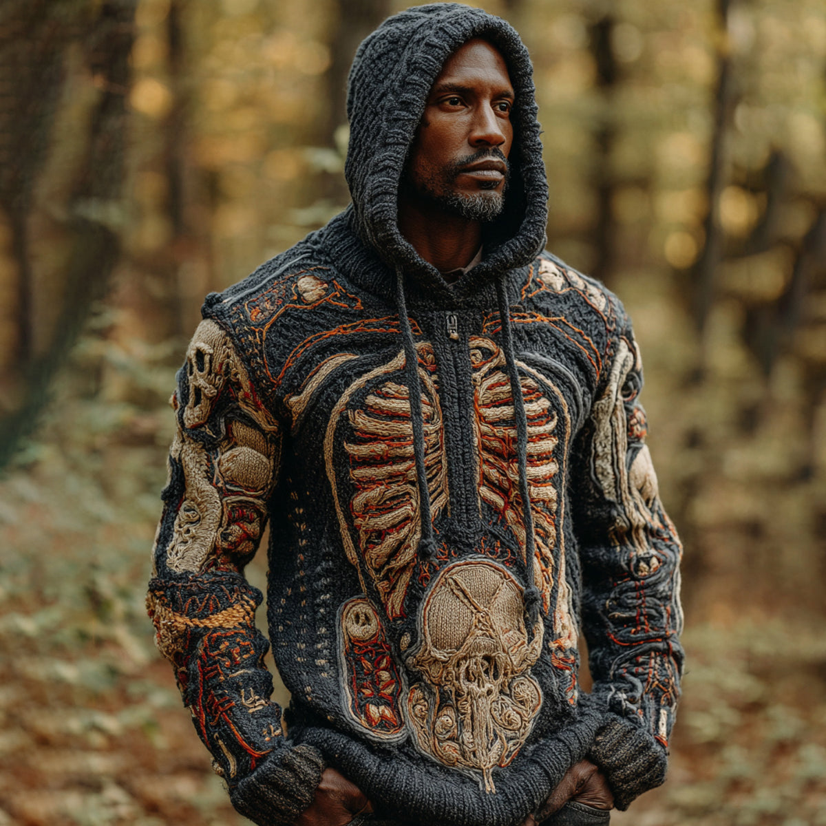 Men's Halloween Human Organ Knit Zip Hooded Sweater artswardrobe