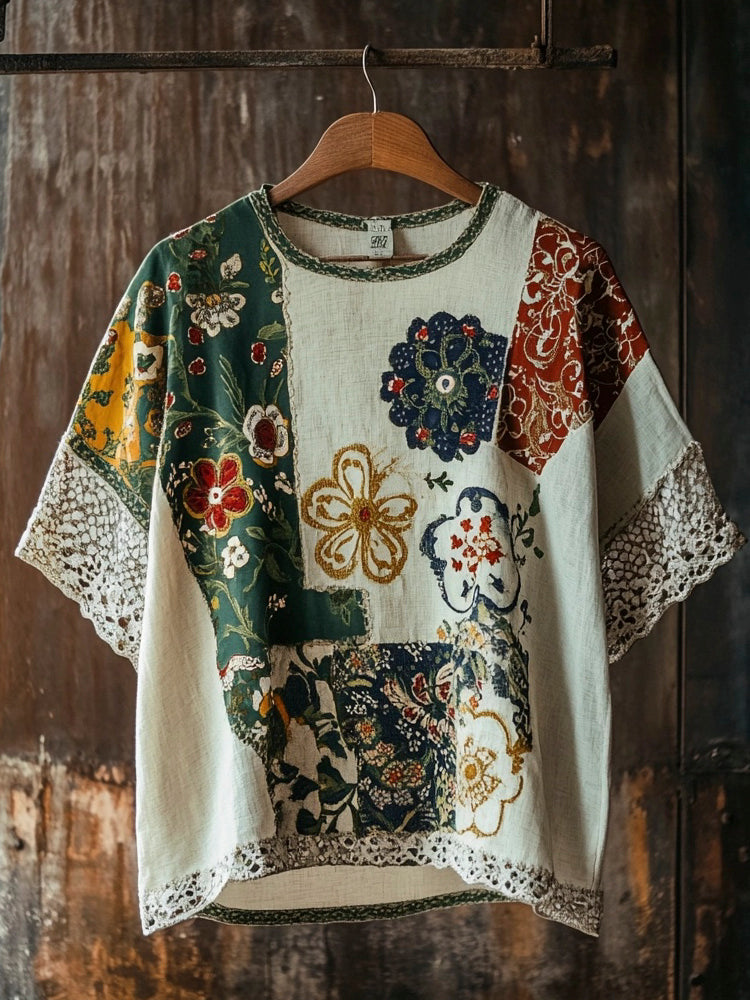 Vintage Ethnic Floral Linen Men's T-shirt elevenforest