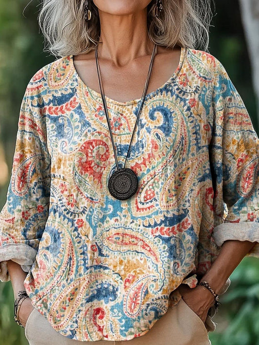 Vintage Floral Pattern Women's Linen Shirt elevenforest