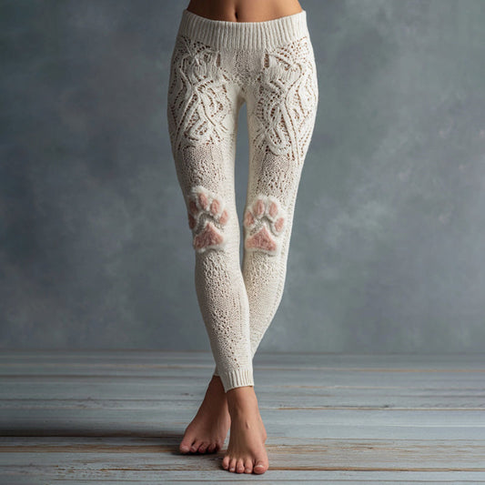 Women's Cute Cat Cat Paw Embroidered Cozy Casual Leggings elevenforest