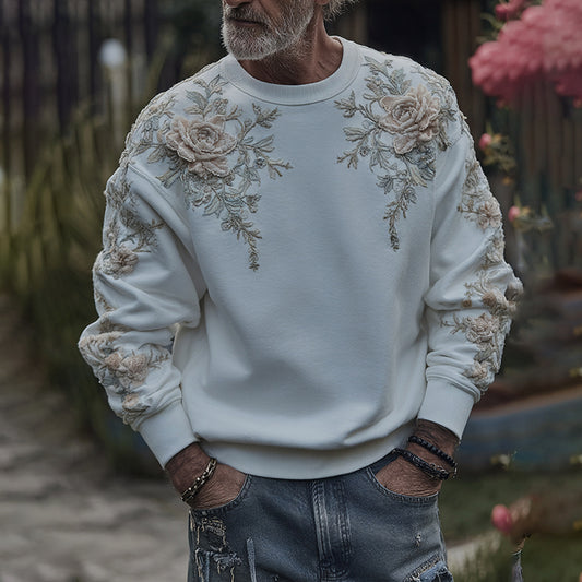 Men's Retro Floral Art Casual Crew Neck Sweatshirt elevenforest