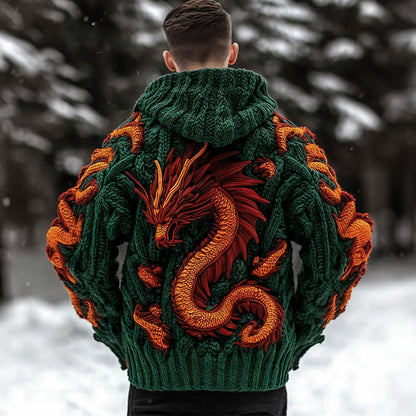 Men's Viking Dragon Celtic Thick Knit Zip-up Hooded Sweater elevenforest